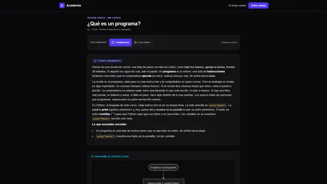 Entorno interactivo de aprendizaje adaptativo y ejecución de código en Academia