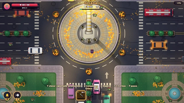 Ángel Survivors en escritorio 1080p: oleadas sobre Paseo de la Reforma, progreso de nivel y retícula asistida