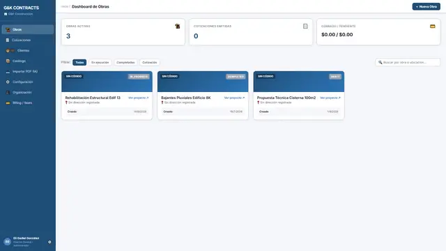 Gestión de obras activas, partidas y avance físico