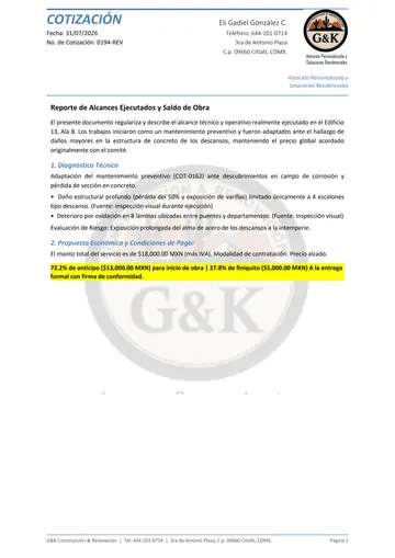Cotización formal con revisión verificable y huella criptográfica