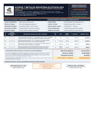 Comprobante interno de suministro de aceros verificado con SHA-256 (#02)