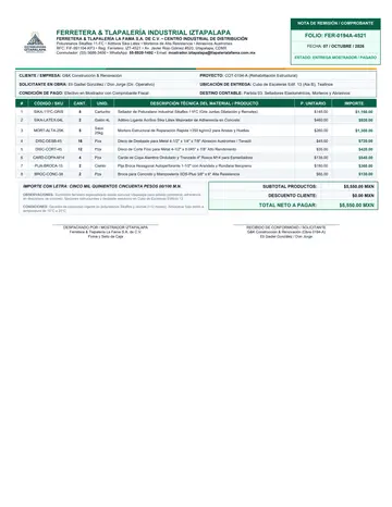 Comprobante interno de tlapalería y ferretería con cadena de custodia (#03)