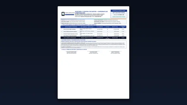Vista detallada de recibo corporativo con sello SHA-256 y código QR