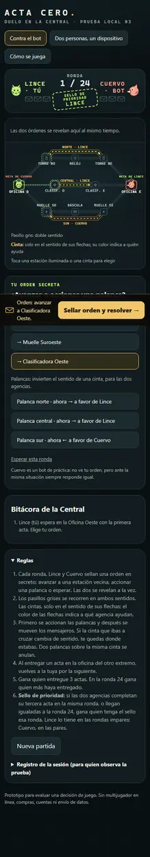 Despliegue íntegro de tablero y cartas de acción en formato móvil